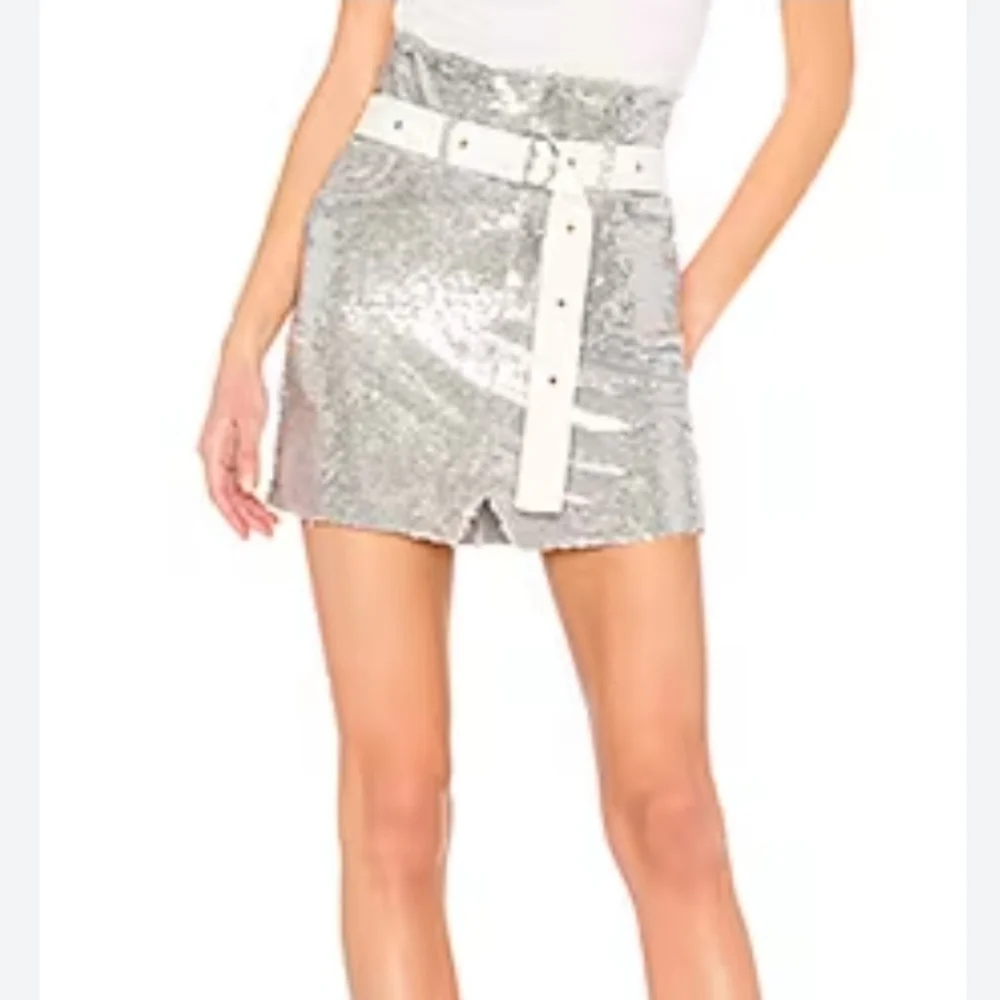 FINAL SALE Silver Sequin Belted Holiday Bling Cosplay NYE Mini Skirt